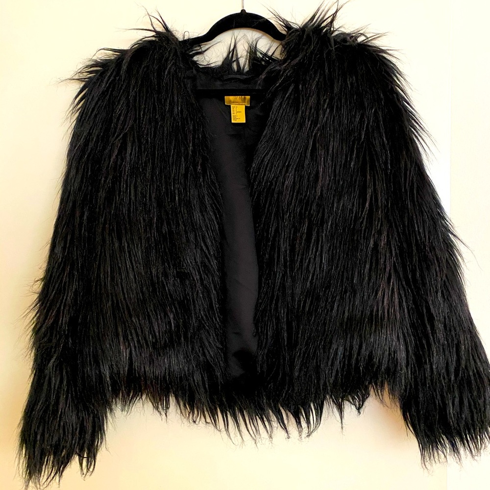 H&M Gold Label faux fur black boho jacket